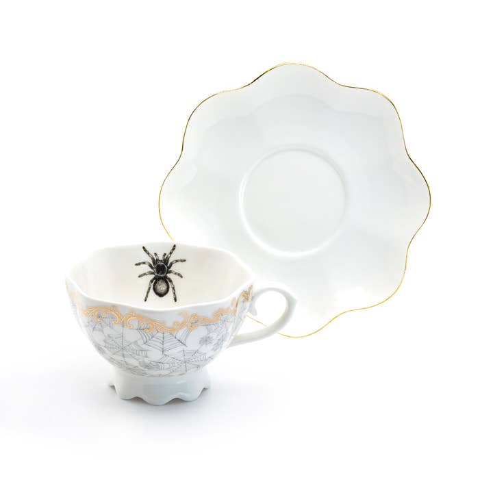 Grace Teaware - Wholesale Tea Set - Spider Web White Gold Scallop 7.5oz Tea Cup and Saucer