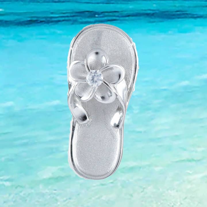 Paradise Treasures Jewelry - Wholesale Individual Charm/Pendant - Hawaiian Plumeria Slipper Pendant, Sterling Silver Plumeria CZ Sandal Pendant, Hawaiian Jewelry, Christmas Anniversary Birthday Gift1