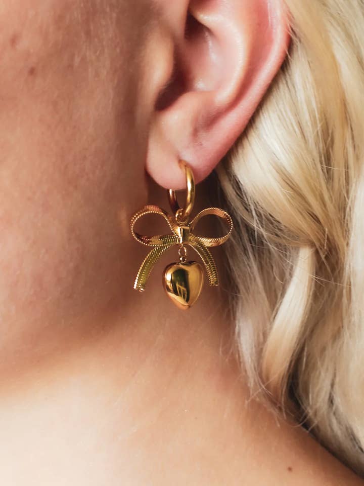 Beau Heart Bow Hoop Earrings for wholesale by Or Jewelry
