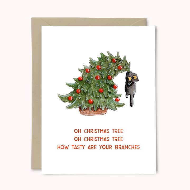 O Christmas Tree Kitty Tarjeta de Navidad para venta al por mayor de Paper Swan & Co.