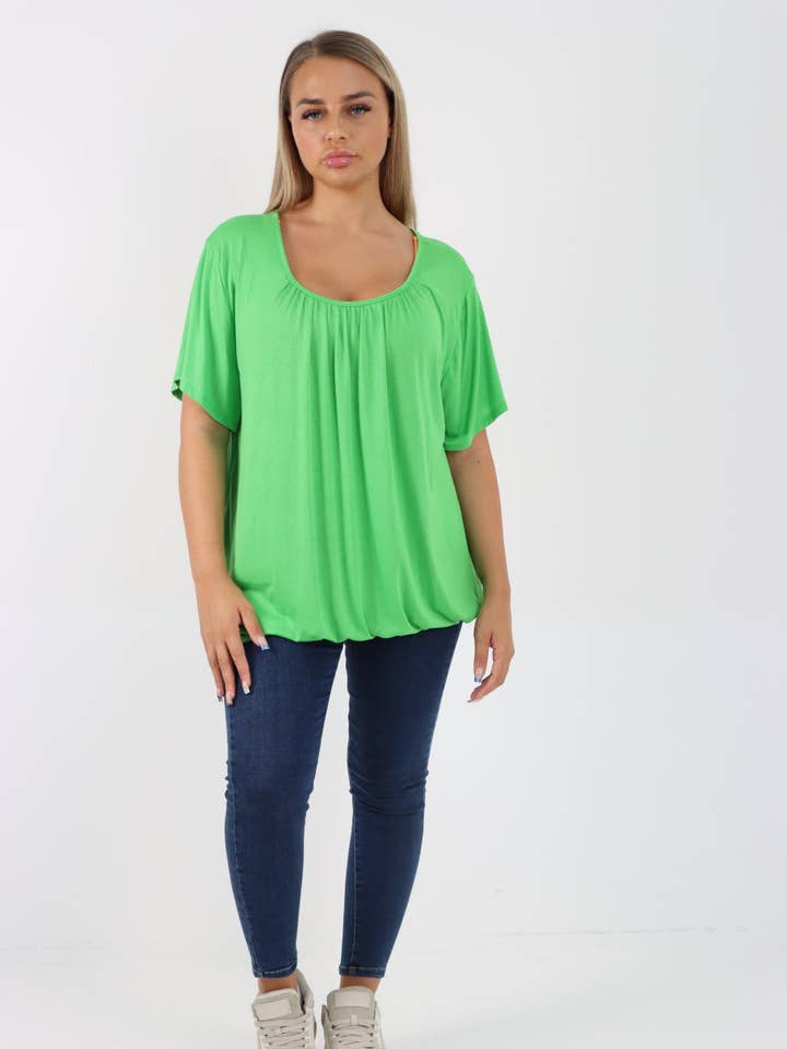 Top a maniche corte elasticizzato con orlo a bolle italiano per la vendita all'ingrosso da parte di Miss Bold