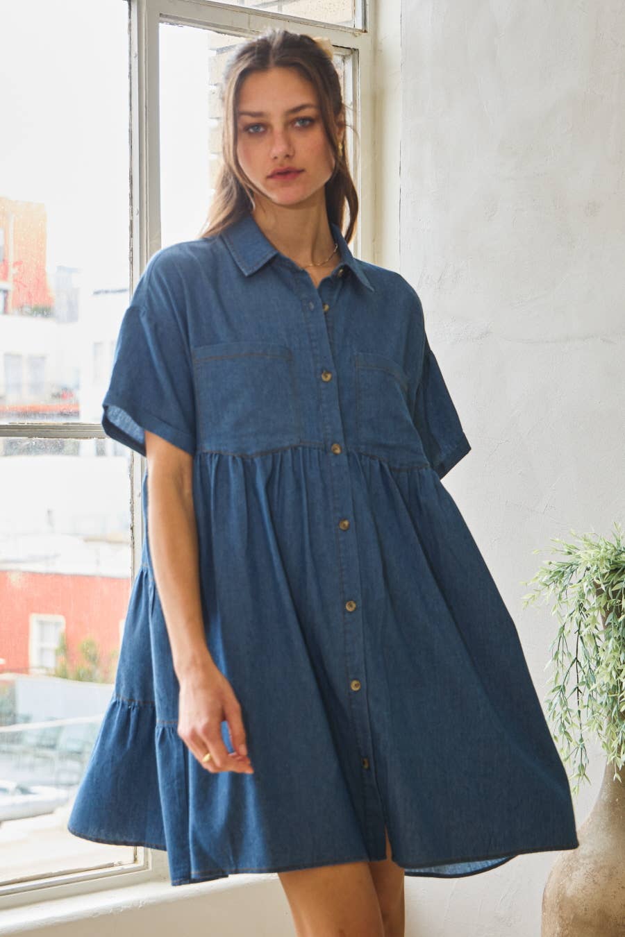 Denim DK lavado Vestido camisero oversize de denim lavado de venta al por mayor en Faire1