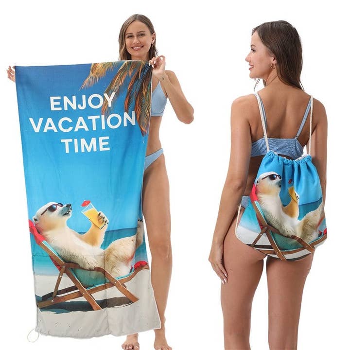 FurDecoration - Wholesale Beach Towel - Foldable Beach Towel With Storage, 2-In-1 Design
