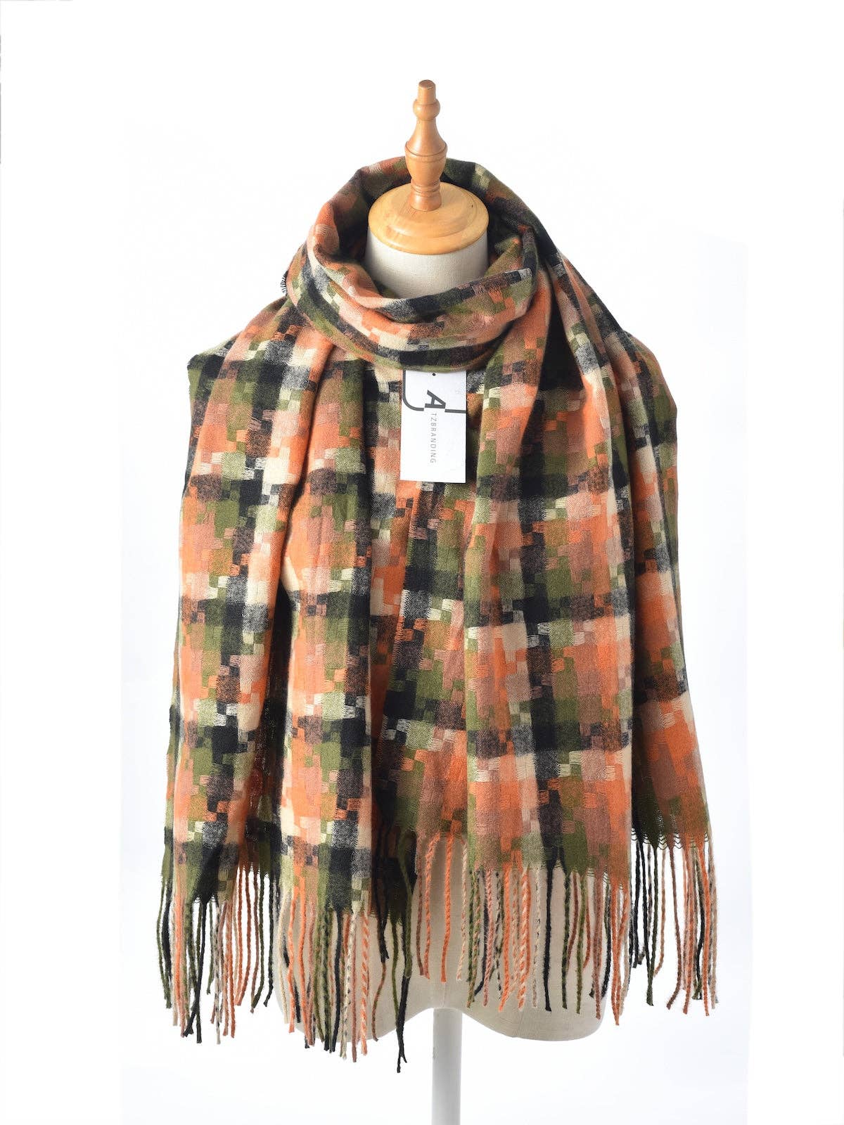 Funkyrel® Atzbranding Limited - Wholesale Sjaal - Dames - Scarvii – Pixel Ruitjes Sjaal met Franjes4