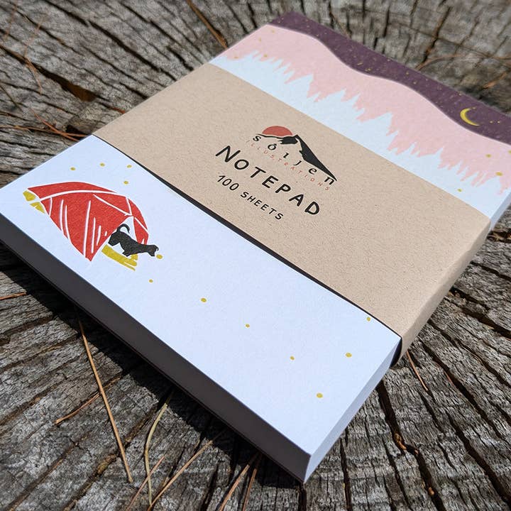 Summer Camping Pup Notepad for wholesale by Soijen Illustrations