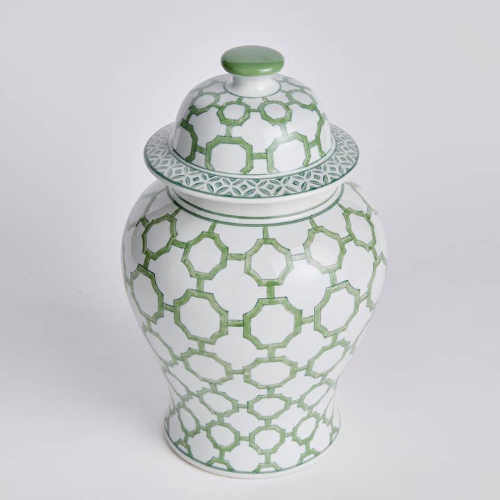 Green White Imperial Link Lidded Ginger Jar for wholesale on Faire