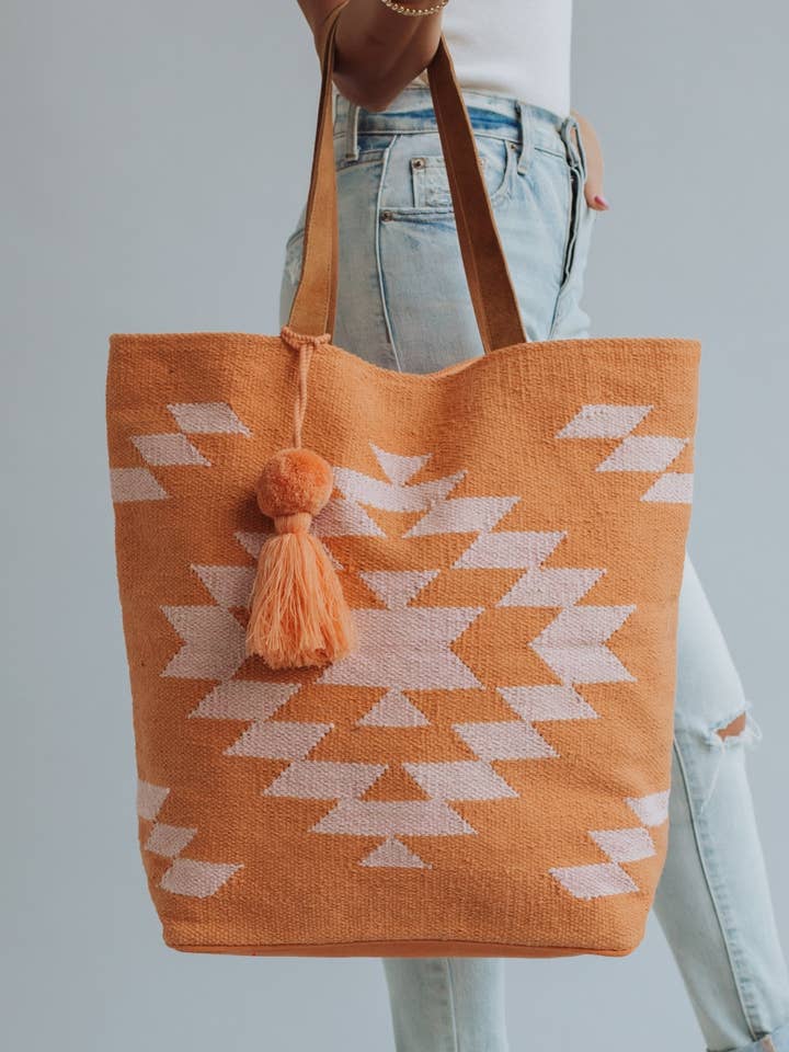 Orange & Lt. Pink Aztec Tote for wholesale by Panache Apparel Co.