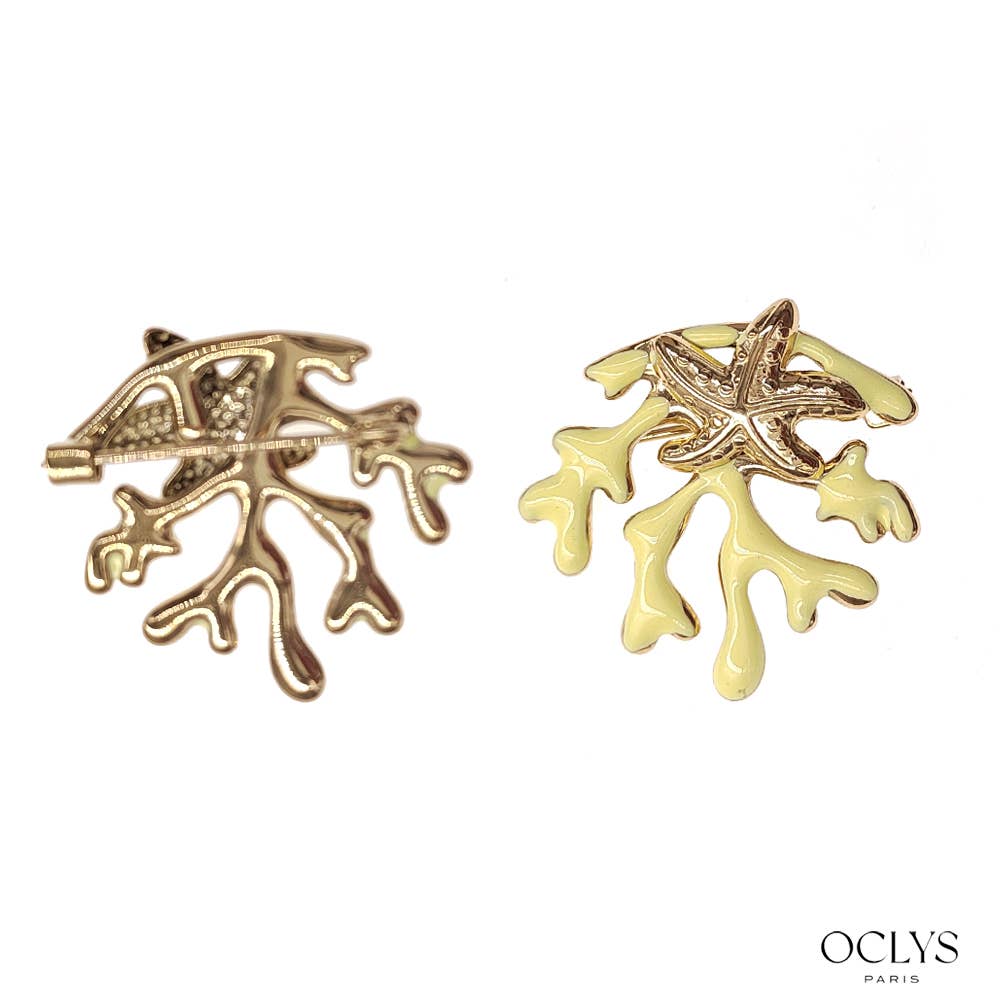 Oclys - Vente Broches - Broche corail acier inoxydable doré Dimo2