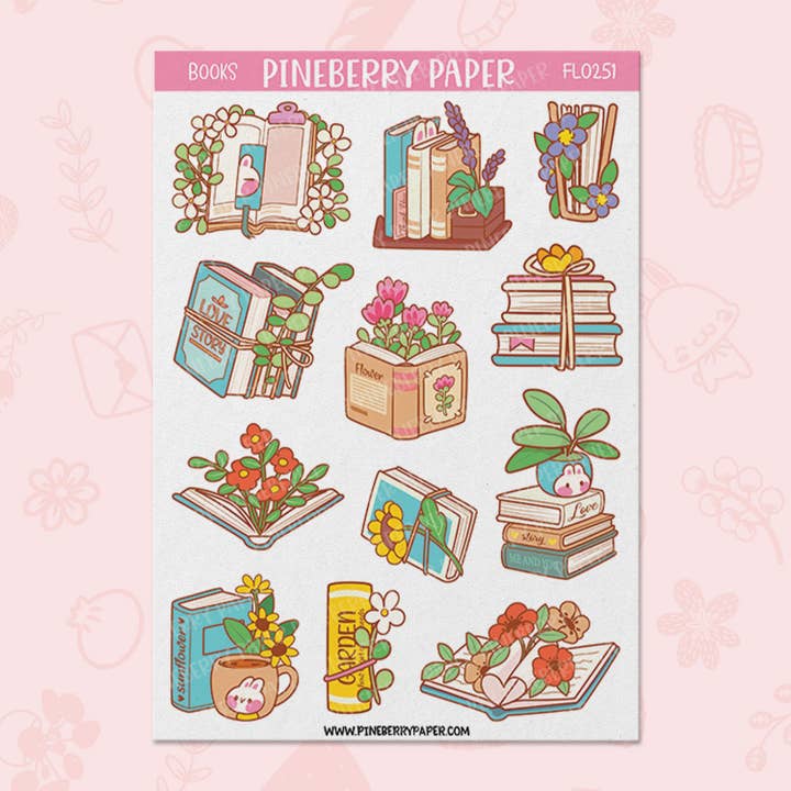 Spring Books Sticker Sheet for wholesale by Pineberry Paper