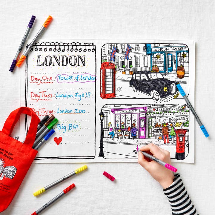 eatsleepdoodle - UK - Wholesale Coloring Mat - Kids & Baby - London Placemat to Go - Colouring Craft Kit
