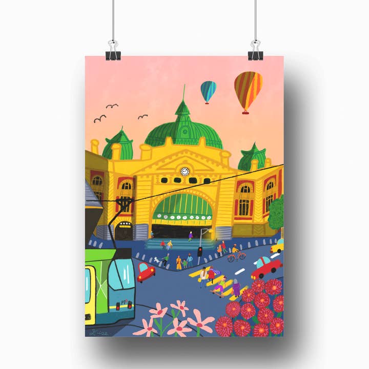 Elise Gow Designs - Wholesale Art print - Flinders Street Station Melbourne - A4 Art Print3