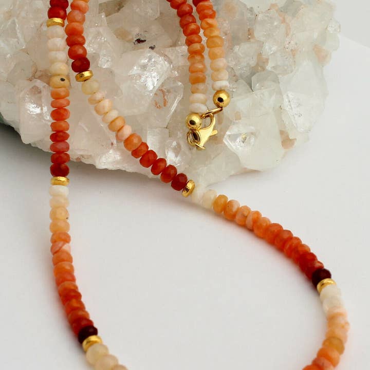 Edle Feueropal Kette Edelsteinkette Opal Mexiko Oranje 925 zilveren halsband 51 cm voor wholesale door BKGEMS