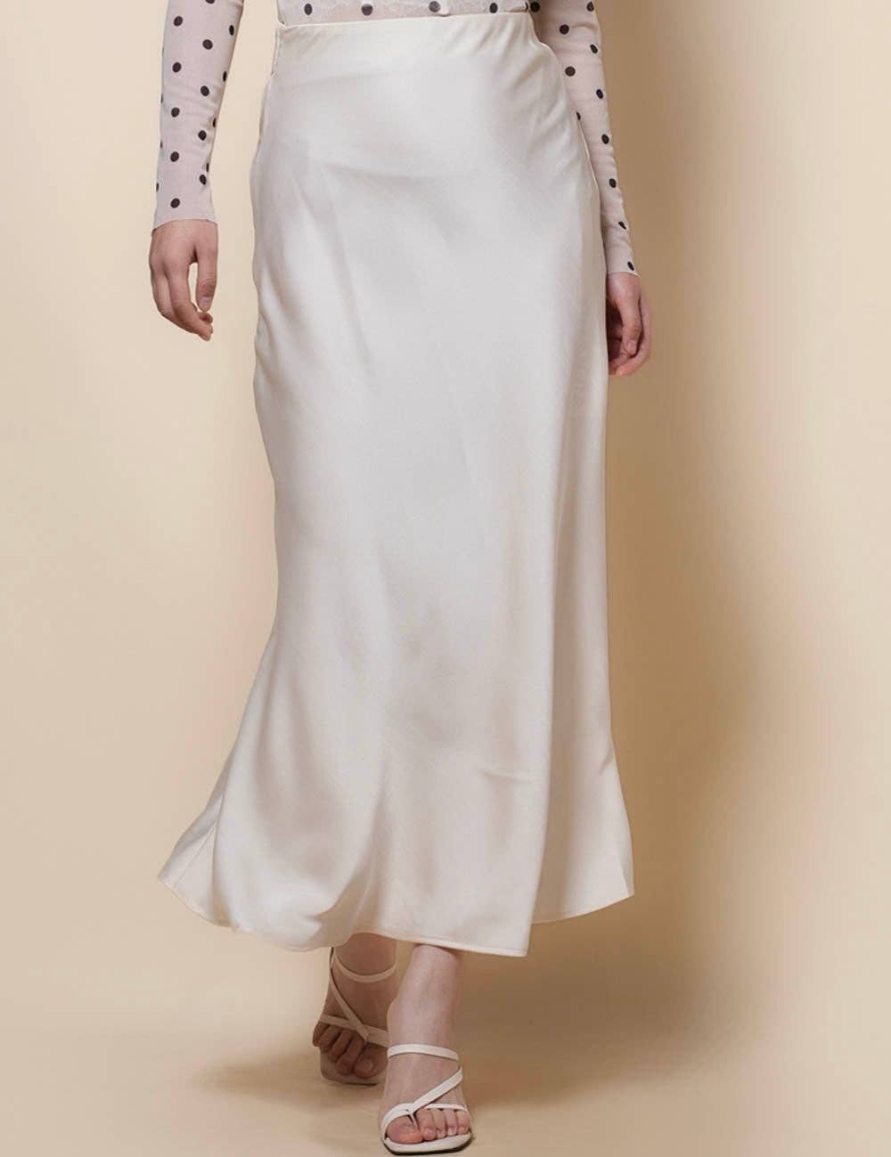 Sweetkama - Wholesale Skirt - Women's - Ladies Satin Elastic Wait Pearlescent Midi Skirt SKS504530