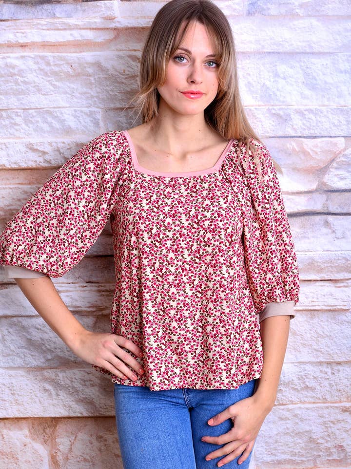 STEFANIE blouse cream white flowers pink by STADTKIND POTSDAM for wholesale by Stadtkind Potsdam