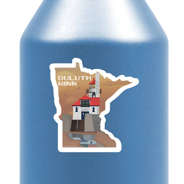 Duluth South Pier Lighthouse Retro Travel Poster Prints for wholesale by Bemused Creative