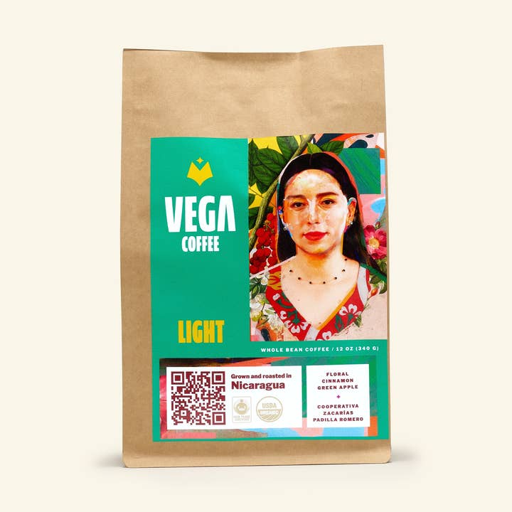 Rôti léger, haricots entiers - sacs de 12 oz (paquet de 6) pour la vente par Vega Coffee