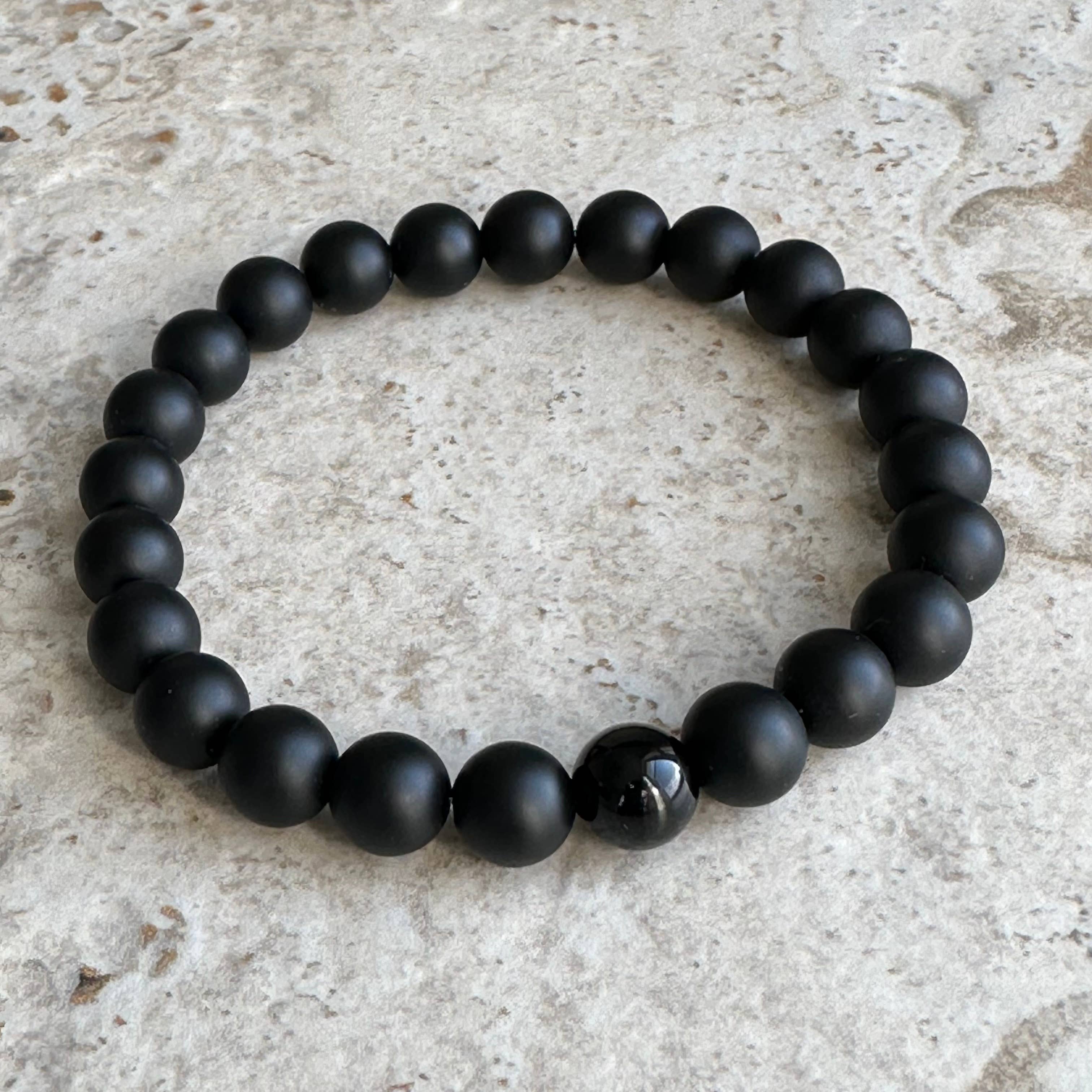 ManAndStone - Wholesale Beaded Bracelet - Black Onyx Mens Bracelet - Three Bead Sizes0