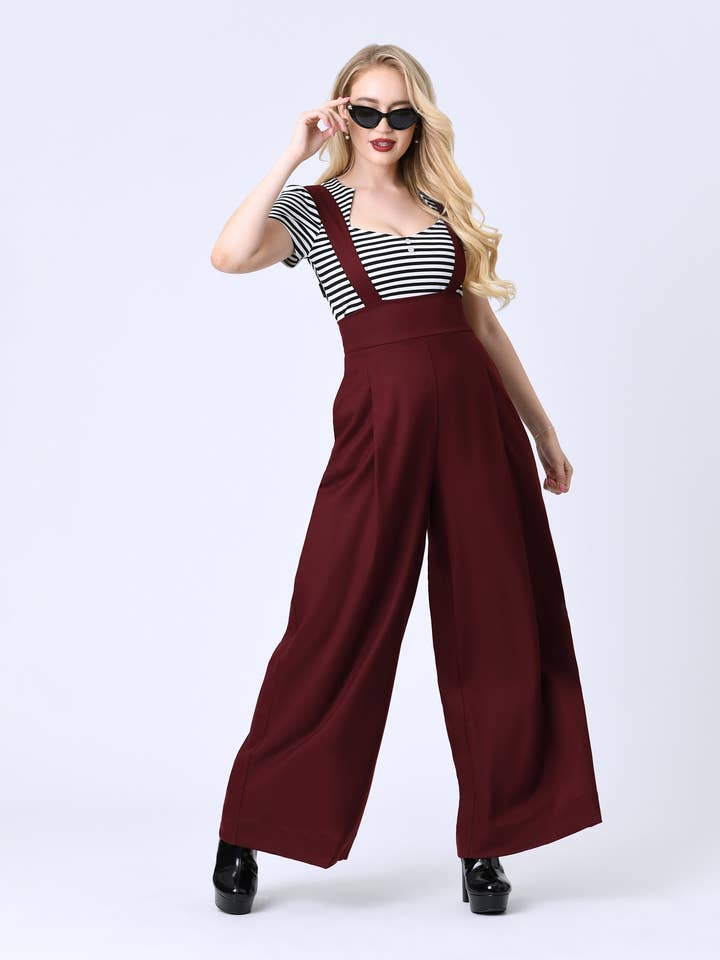 Pantalones con Tirantes Rochelle Burdeos de Unique Vintage para venta al por mayor de Unique Vintage