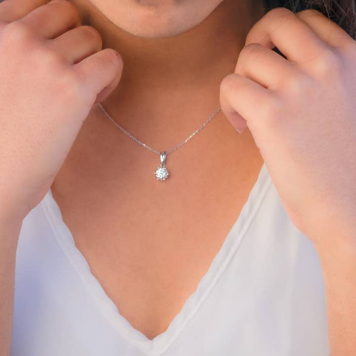 1 Carat Solitaire Moissanite Pendant With 17 Inch Chain for wholesale by Senoval Jewelry Co.
