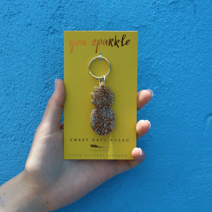 Lucky Feather - Wholesale Keychain – Women's - Glitter Keychain - Shape - PINEAPPLE2