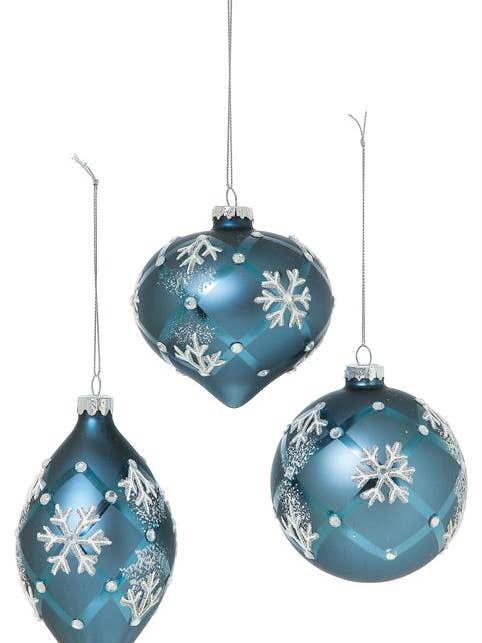 Snowflake & Gem Ornament, 100 mm, (3/asst), Blue for wholesale by Select Artificials, Inc.