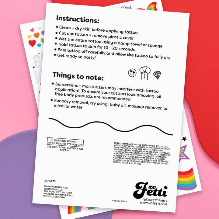 xo, Fetti - Wholesale Temporary Tattoo - Gay Icon Tats - 52 temporary tattoos, Pride party decorations