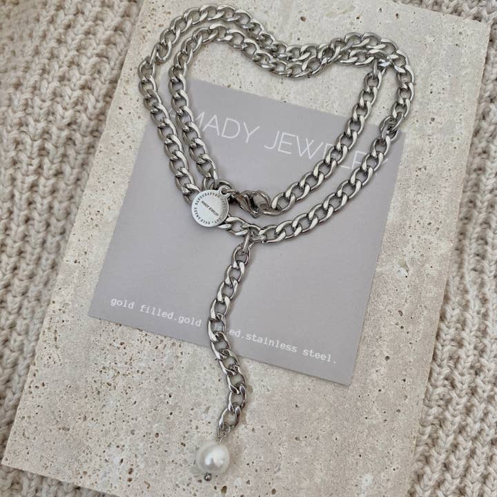 Amady Jewelry - Vente Sautoir et collier en Y - Chaîne à maillons gourmettes en argent et collier Lariat en perles6