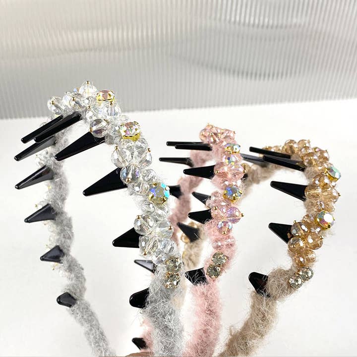 Iridescent Gem & Spike Embellished Luxurious Hairband for wholesale by PEACH ACCESSORIES