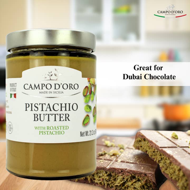 Wholesale Italian Food - Wholesale Nut Butter - Campo D'Oro Pistachio Butter Cream 21.2oz - Rich & Nutty Spread for Dubai Pistachio Chocolate Bars