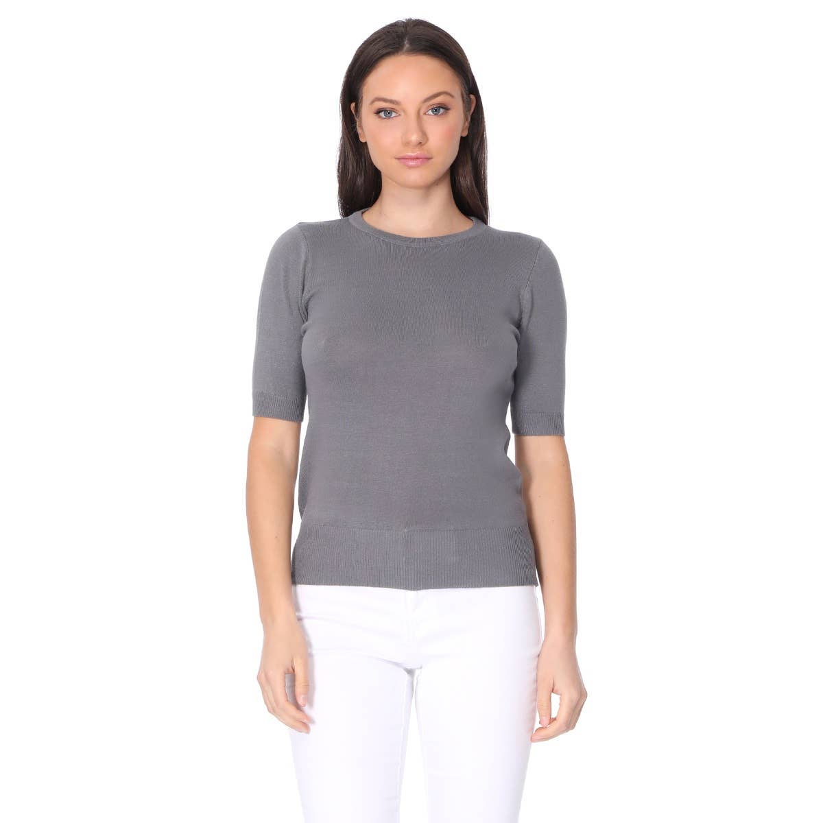 Mak – Engroshandel Strikket top - Dame – Halv-ærmet Crewneck Letvægts blød pullover Tee MK3664Y8