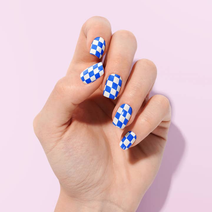 Prismatips - Wholesale Nail Art/Decal - Checkered Nail Wraps | "Check Me Out" Geometric Blue White