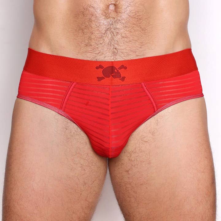 Just The Bones Sheer Red Stripe Brief for wholesale by Skull & Bones