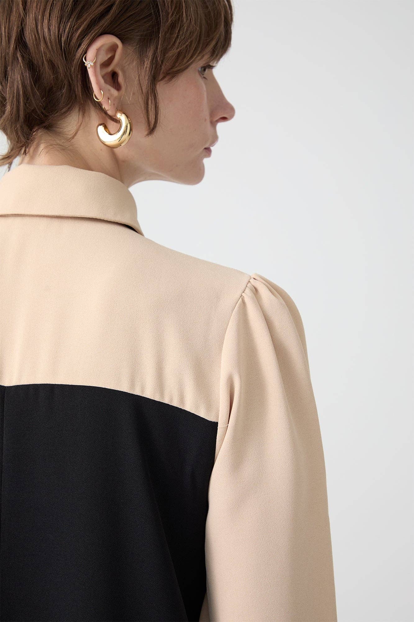 Navy Blue CREPE TIE NECK MAXI DRESS - MODEST COLORBLOCK ELEGANCE for wholesale on Faire4