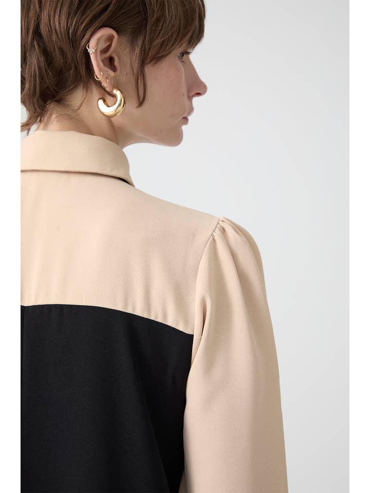 Navy Blue CREPE TIE NECK MAXI DRESS - MODEST COLORBLOCK ELEGANCE for wholesale on Faire4