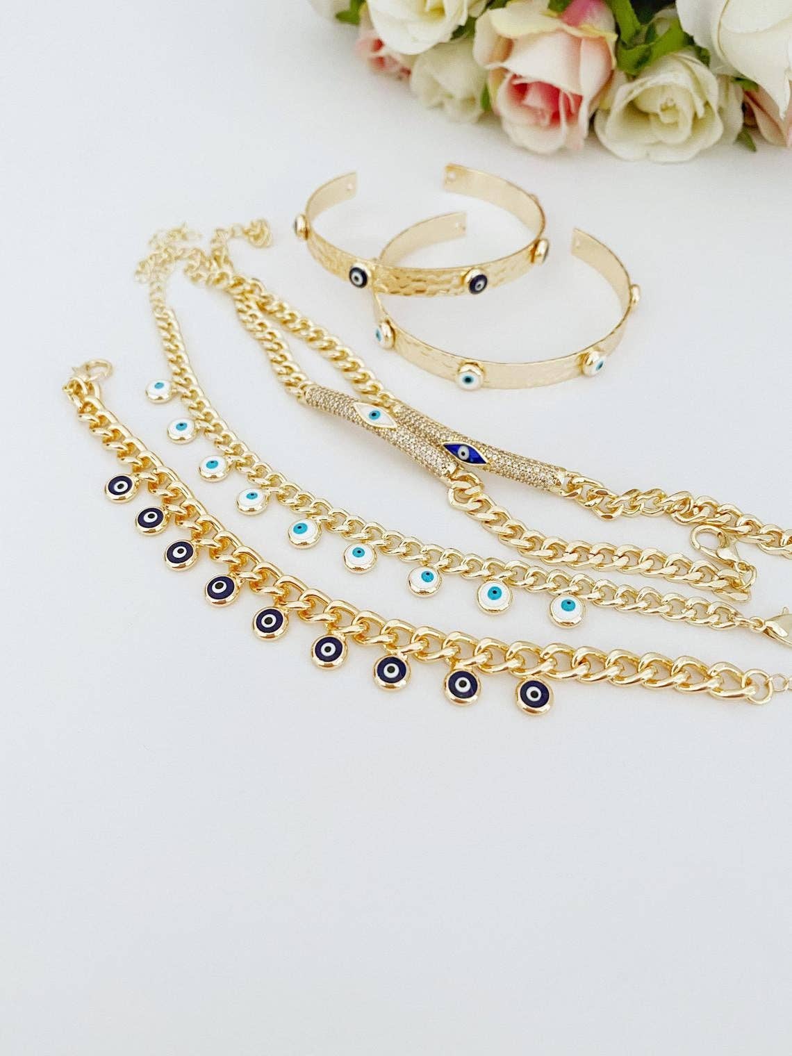 Evileyefavor - Wholesale Jewelry Set - Gold Evil Eye Bracelet, Cuff Bracelet, Chain Link Bracelet, Evil Eye Jewelry5