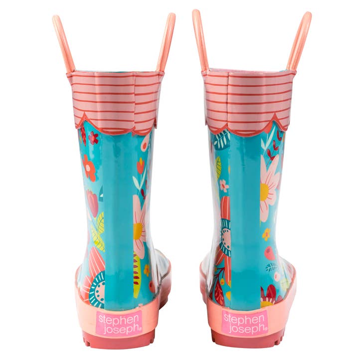 Stephen Joseph Gifts - Wholesale Rain Boots - Kids - Turquoise Floral All Over Print Rain Boots