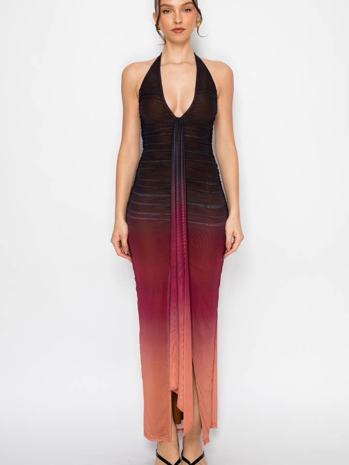 Deep V Eclipse Sheer Maxi Dress for wholesale by Nabae Clothing