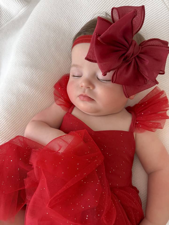 A Little Lacey - Wholesale Dress – Baby - Belle Red Sparkle Baby Romper2