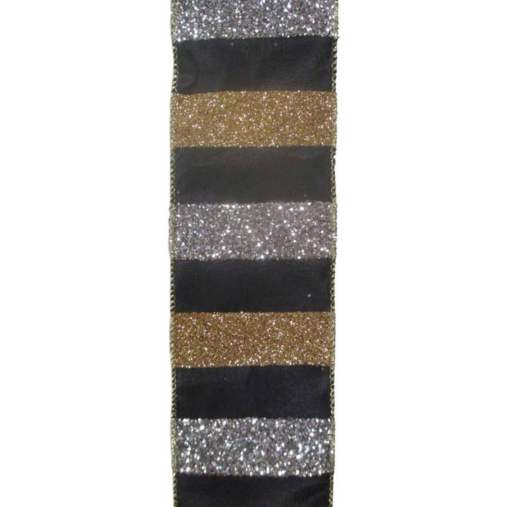 Large Glitter Striped Silver/Gold w/ Black backing Ribbon for wholesale by David Christopher's Collection