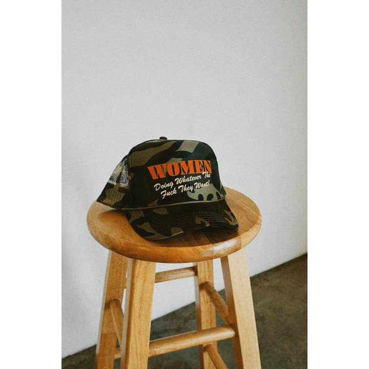Camo Women Doing What They Want Trucker Hat for wholesale on Faire