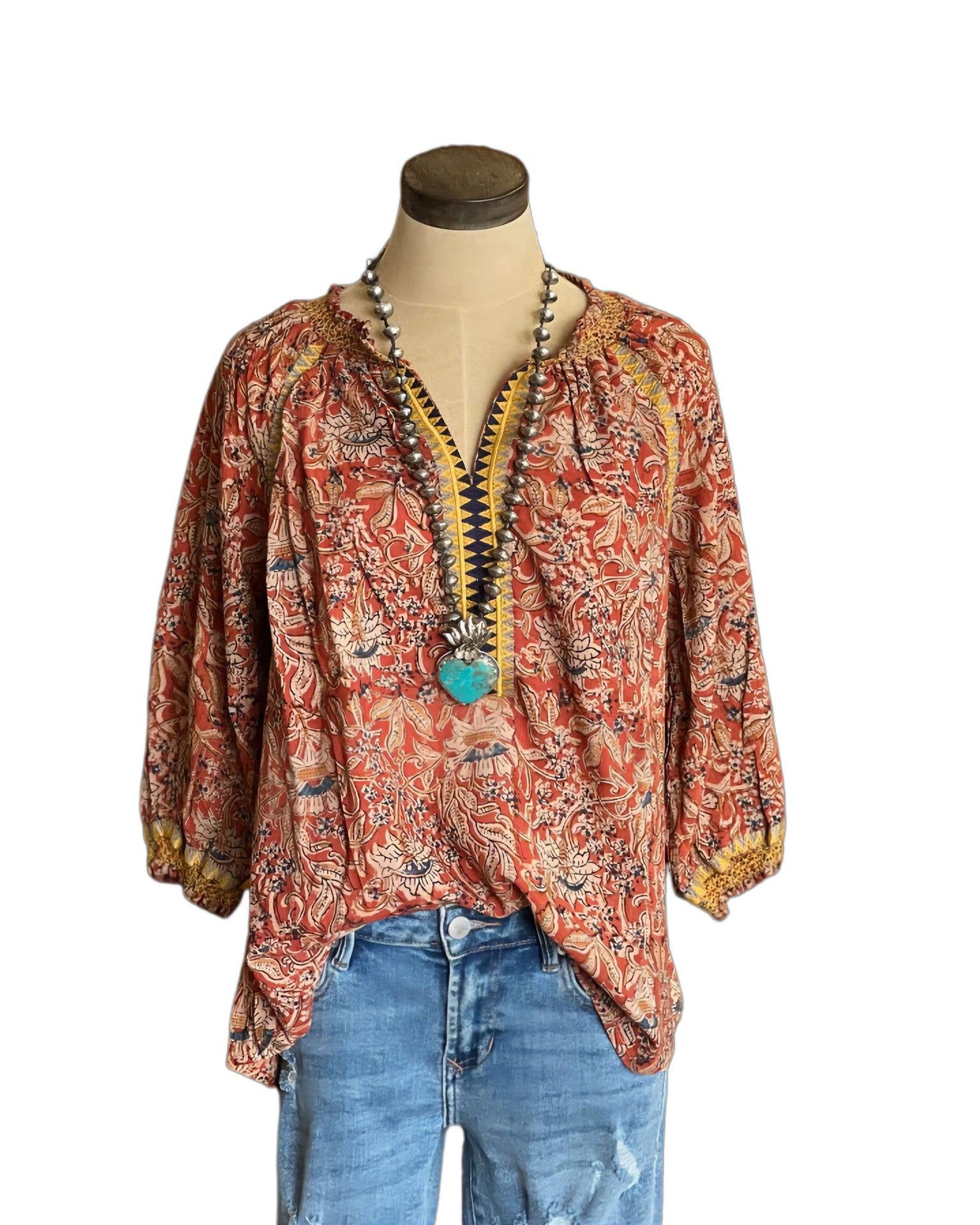 Multi Colored Bohemian Style Flare Sleeves Floral Blouse Top BBSP026 for wholesale on Faire0