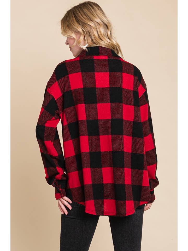 Red Black ETK-8641 Buffalo Plaid Button Up Shirt for wholesale on Faire5