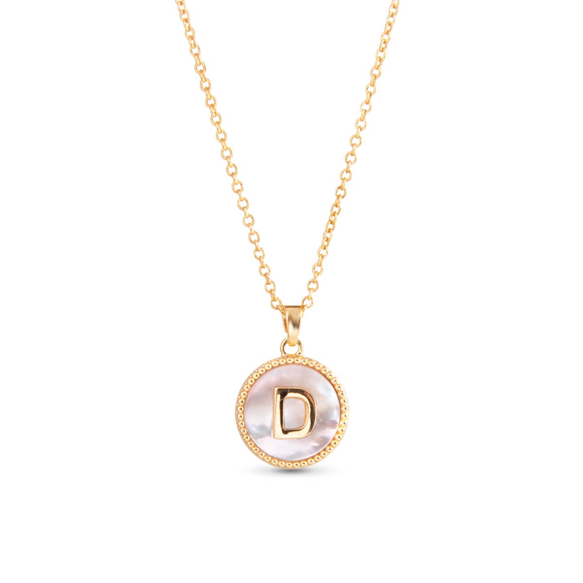 Amanda Blu - Wholesale Pendant/Charm Necklace - Gold Mother of Pearl Initial Necklaces | 18 Letters3