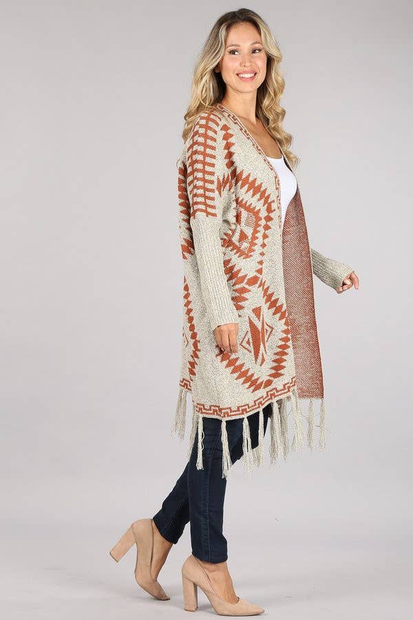 Oceanus Apparel - Vente Cardigan – femme - OUG10622-SP Cardigan en tricot poncho tribal à franges9
