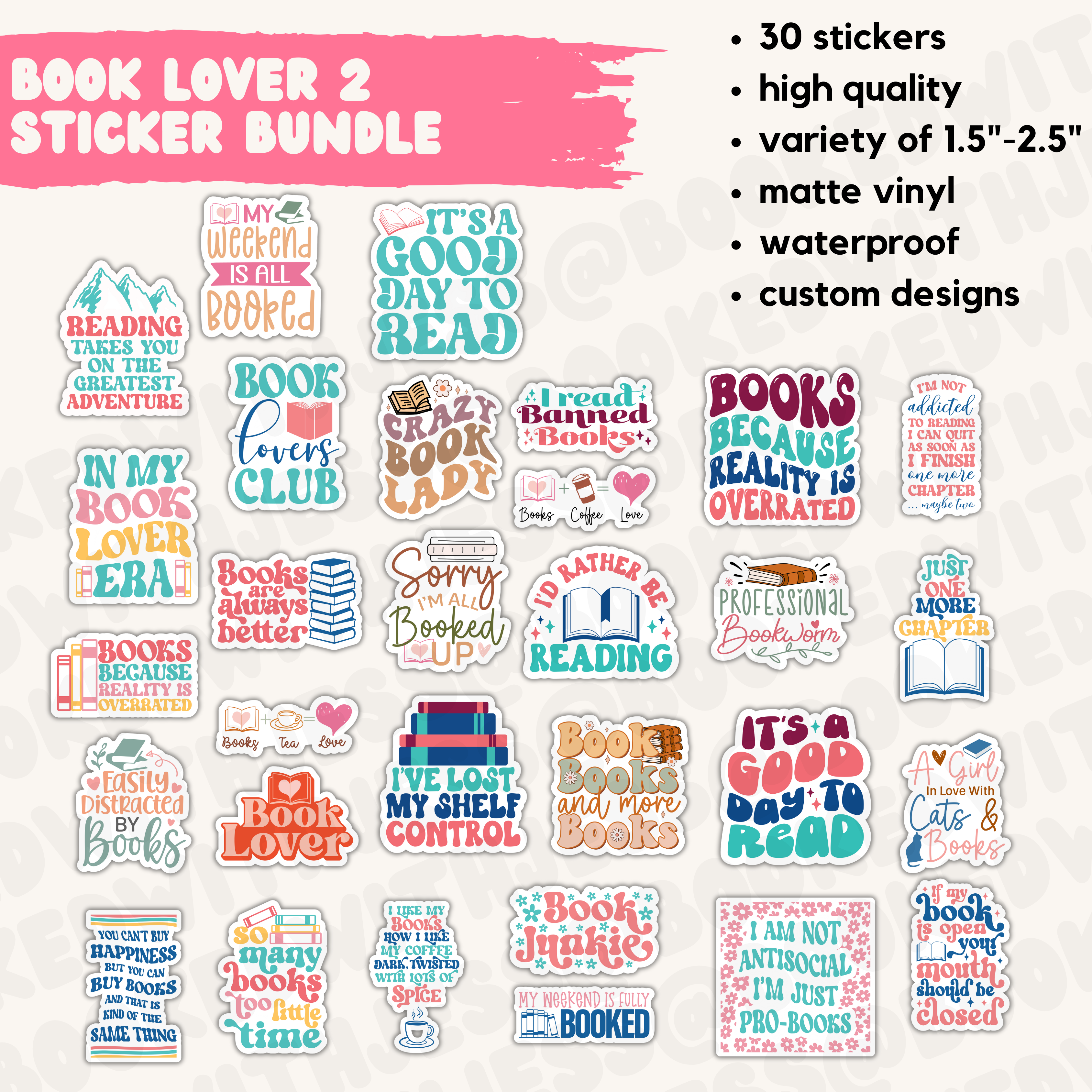 Booked with Jess - Wholesale Sticker - Bookish Sticker Pack3