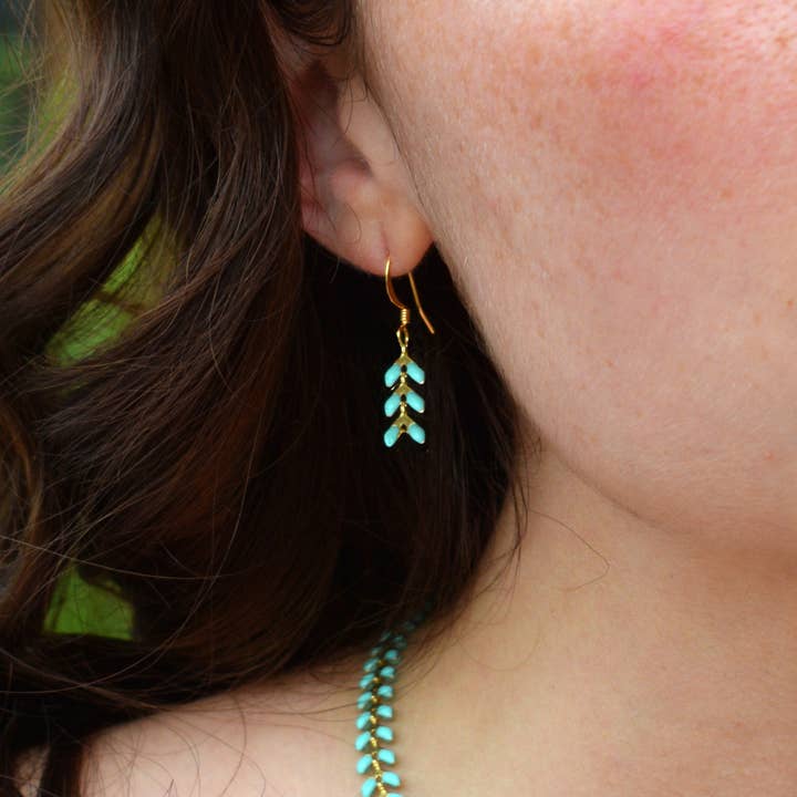 Artemis Turquoise Enamel Arrow Earrings for wholesale by Edgy Petal Jewelry
