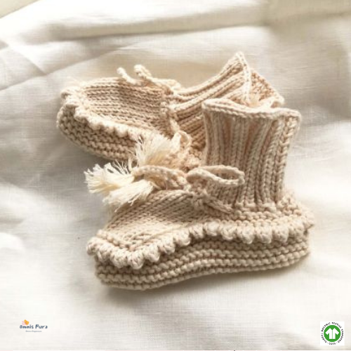 Omnis Pura – Engroshandel Støvletter - Baby – Økologisk bomuld håndstrikket 0-1Y Adel Baby Booties5