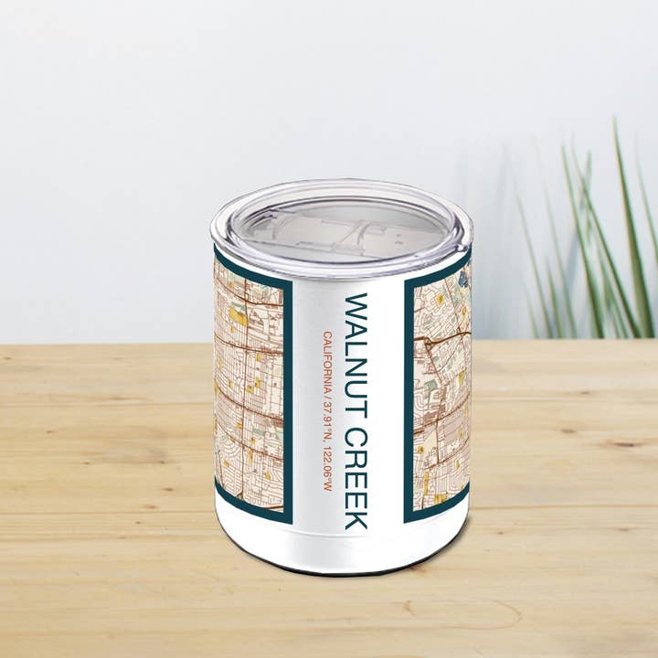 JACE.design - Wholesale Insulated Mug/Tumbler - Walnut Creek CA Map Insulated Cup in Woodblock
