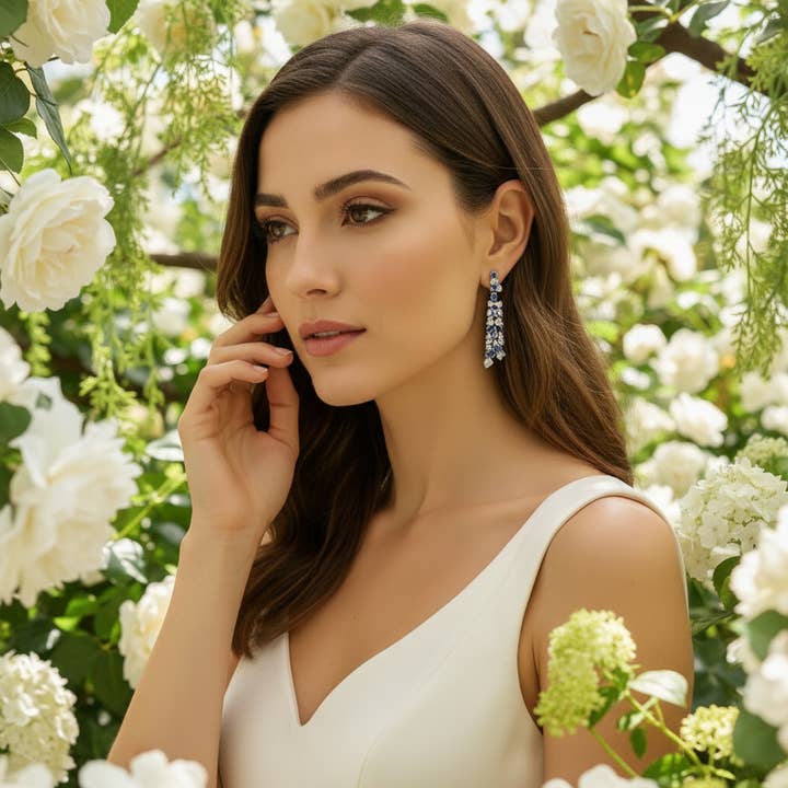 Athena Bridal Jewellery – wholesale Jewellery set – CZ COLLECTION - STATEMENT WATERFALL NECKSET - SAPPHIRE NK2692