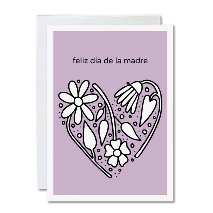 Color-in Mother's Day Spanish card, floral heart for wholesale by Calamari Inc.